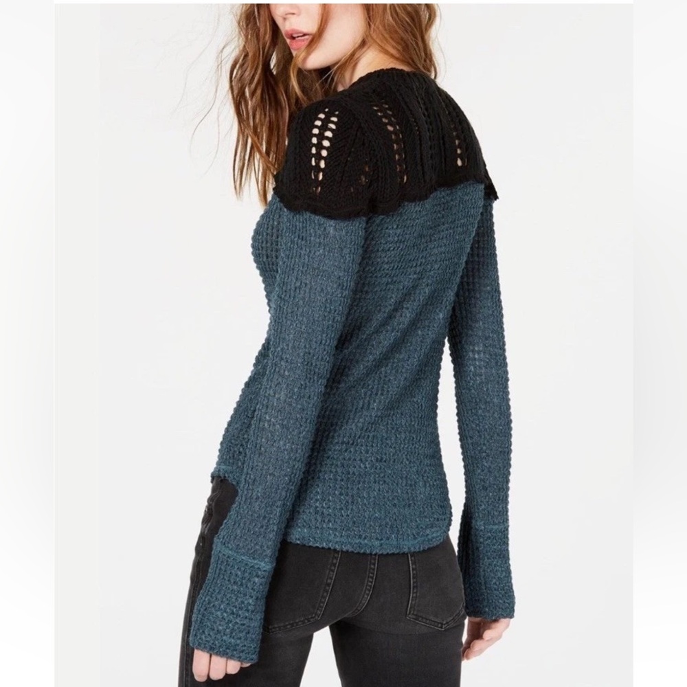 Free People Snowflake Colorblocked Pointelle Sweater Sz XS - Picture 2 of 7